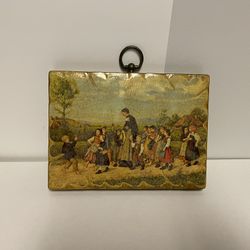 Vintage Albert Anker Print “Sunday School Walk” On Wood  5.5x7.5 Swiss