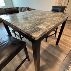 Marble-Style Dining Table + 3 Chairs – Sturdy Table