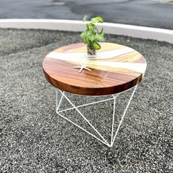 Monkeypod, Coffee Table, Round, Pearl White Epoxy