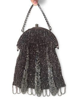 Antique silver beaded purse with chain
