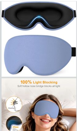 100% Blackout,Integrated Eye Sockets Design,Ultra Soft Comfortable Night Blindfold with Adjustable Strap-Blu