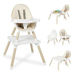 6 in 1 Baby High Chair for Babies and Toddlers, Convertible to 6 Different Modes, 6mo-6yr (Khaki)