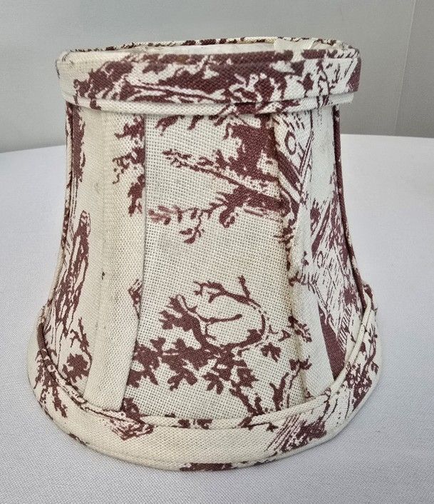 Bell Style Vintage Fabric Lamp Shade Rust Red White 4" Tall 3.25" Top 5" Bottom