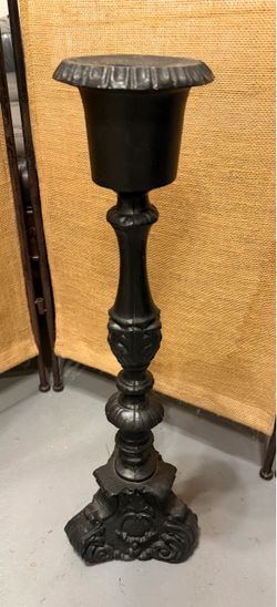 24” Ornate Black Floor Pillar Candle Holder – Heavy Decorative Pedestal