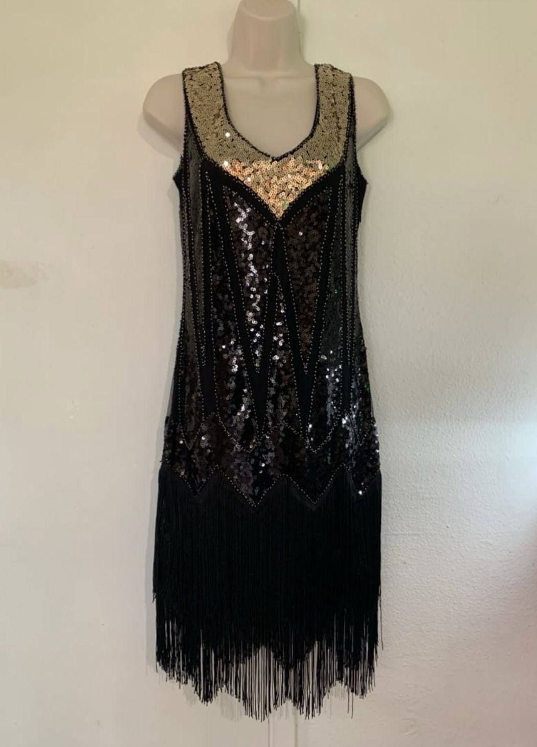20s Flapper Gatsby Sequin Beaded Dress with accessories set medium.  (G)