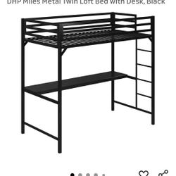 DHP Metal Twin Loft Bed with Desk, Silver