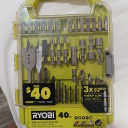 RYOBI 40 PC. DRILL and IMPACT DRIVE SET