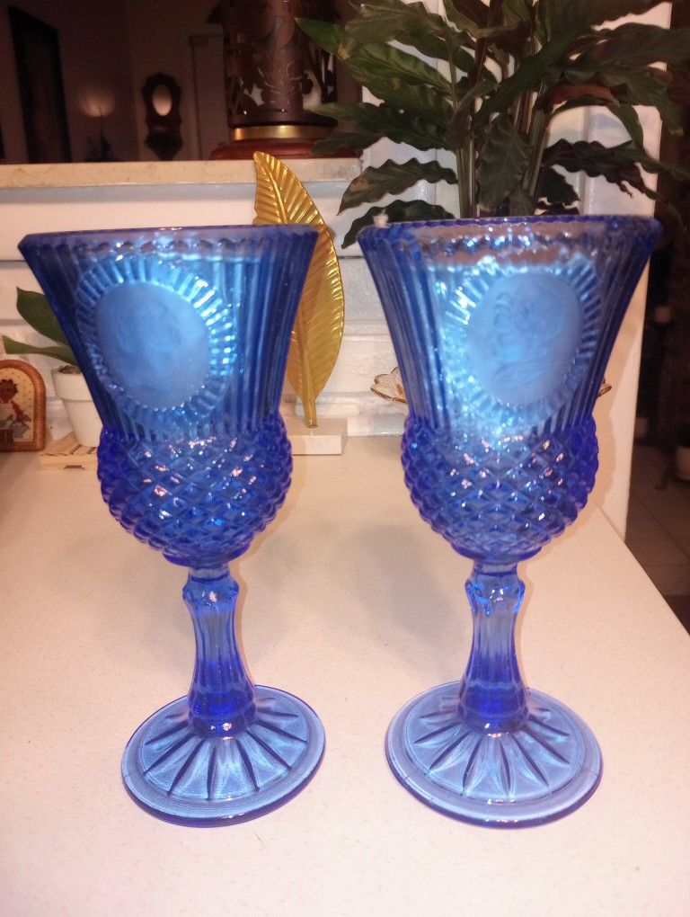 VINTAGE AVON GEORGE & MARTHA WASHINGTON GOBLET GLASS FOSTORIA CANDLE HOLDERS