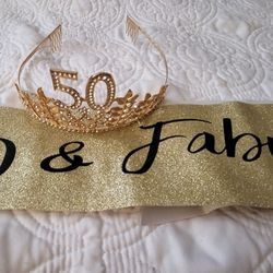 50 Bday Crown W/  Fabulous Sash