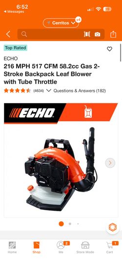 ECHO 216 MPH 517 CFM 58.2cc Gas 2-Stroke Backpack Leaf Blower with Tube Throttle