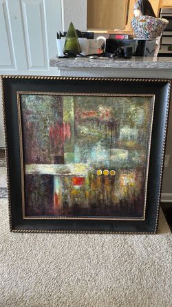 20th Century Framed Modern Abstract Oil Painting on Canvas