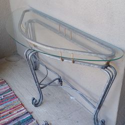 Console Table With Glass Top And Heavy Metal  Base