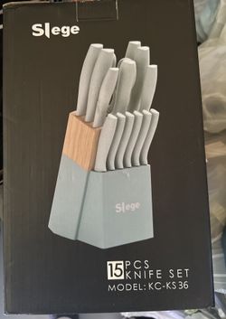 Kitchen Knife Set 15 pcs Set with Block, Sharpener and Scissor, Stainless Steel