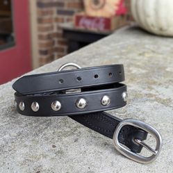 Vintage Leather Studded Black Moto Unisex Belt- 32" To 36