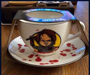 Halloween New Chucky Tea Cup and Plate Set, White 