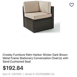 Wicker Dark Brown Metal Frame Stationary Conversation Chair With Sand Cushioned Seat