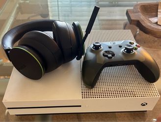Xbox One S, Controller,  and Xbox Wireless headset