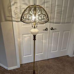 Vintage Floor Lamp With Etched Glass Shade