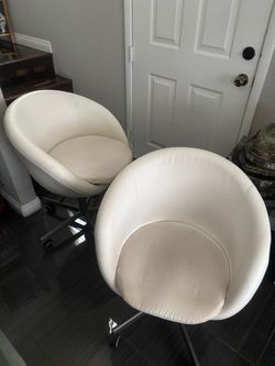 White Faux Leather Swivel Chairs Set of 2