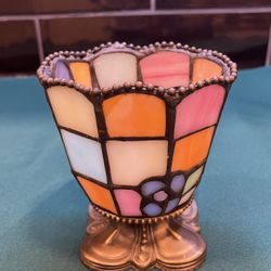 Vintage Stained Glass Candleholder Votive 