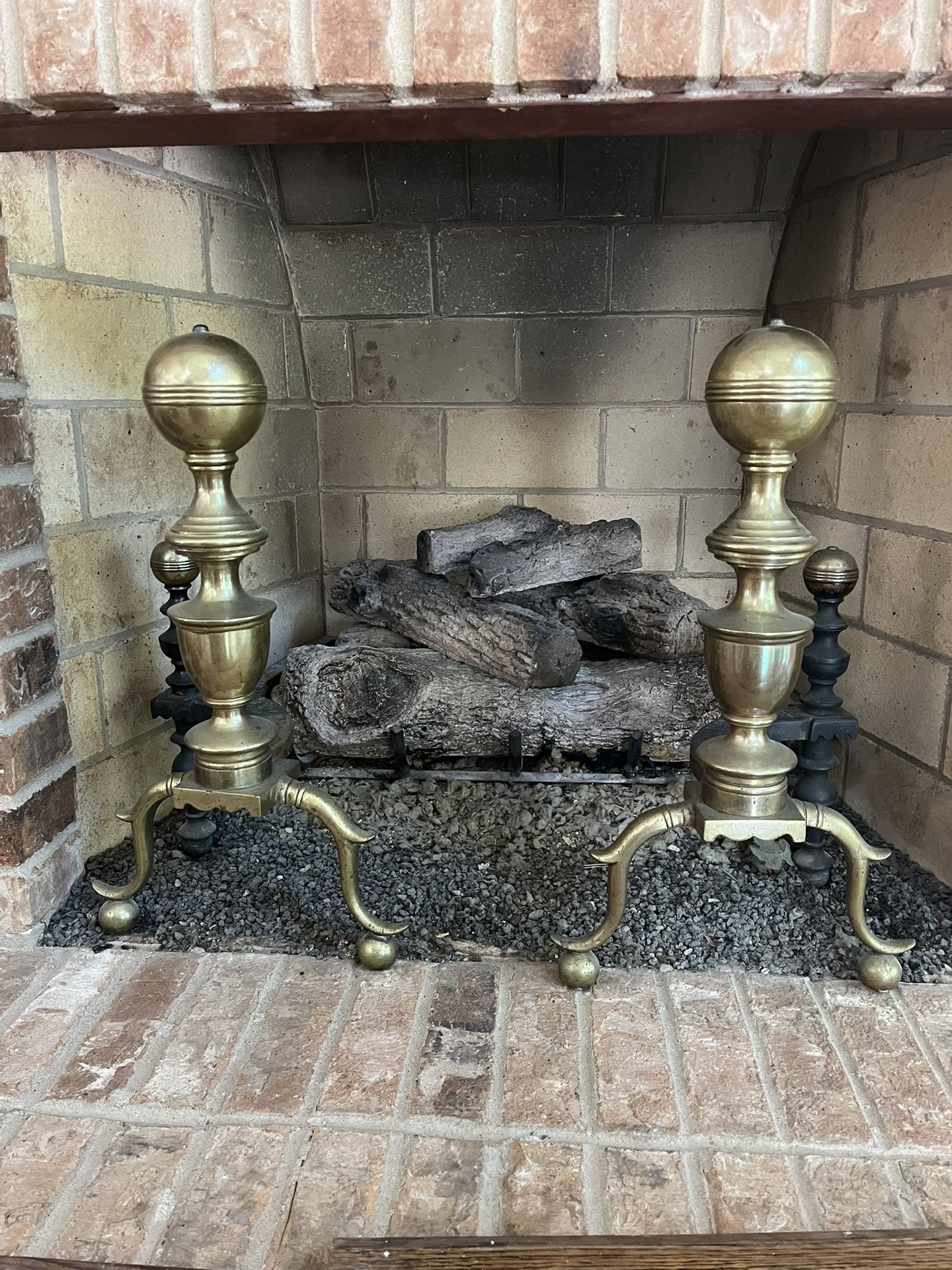 Solid Brass Andirons, Tool Set And Screen For Fireplace