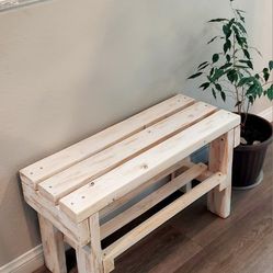 🌱Solid Wood Bench with Shelf ::: 17"H X 30"W X 12"D (3 Planks) ::: Distressed White