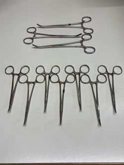 10 Stainless Steel Surgical Clamps / Hemostats –Curved & Straight