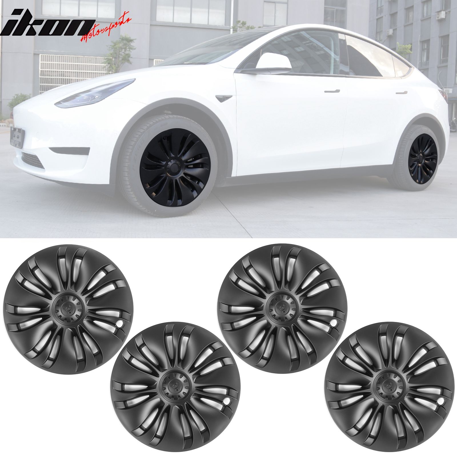 Fits 2020-2024 Tesla Y 19'' Uberturbine Wheel Cover Hubcaps Rim Trim Matte Black 4PCS