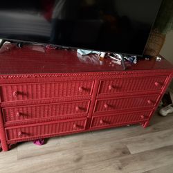 Wicker Red pink Dresser With Glass Top 