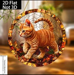 Amber Paws in the Leaves: Acrylic Stained Glass Style Orange Tabby Kitten Suncatcher