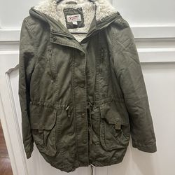 Original Arizona Jean Jacket   Green   With  Fur In   Hood