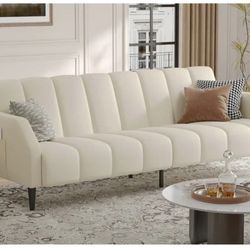 BLAZANT Faux Leather Couch, Convertible Futon Sofa Bed - New In Box