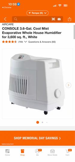 AIRCARE CONSOLE 3.6-Gal. Cool Mist Evaporative Whole House Humidifier $45