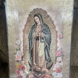 Nuevo cuadro nuestra señora de guadalupe 16”H Our Lady Of Guadalupe Picture Gold Inlay 