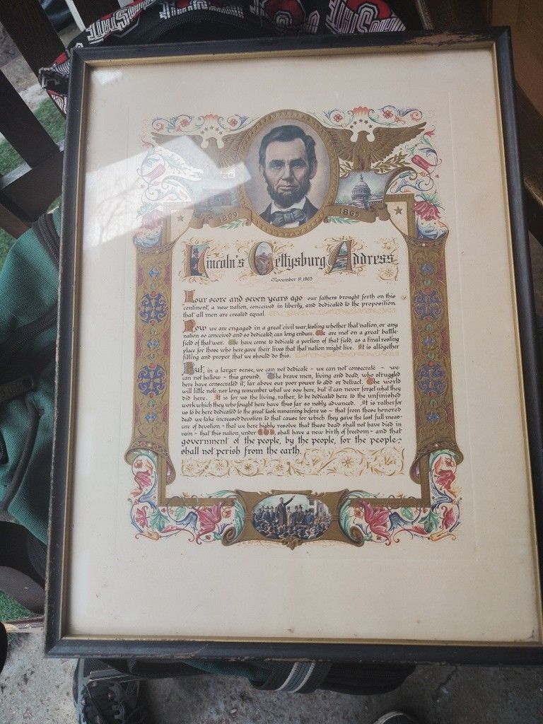 Super Nice Gettysburg Address Embossed Gold Lithograph
