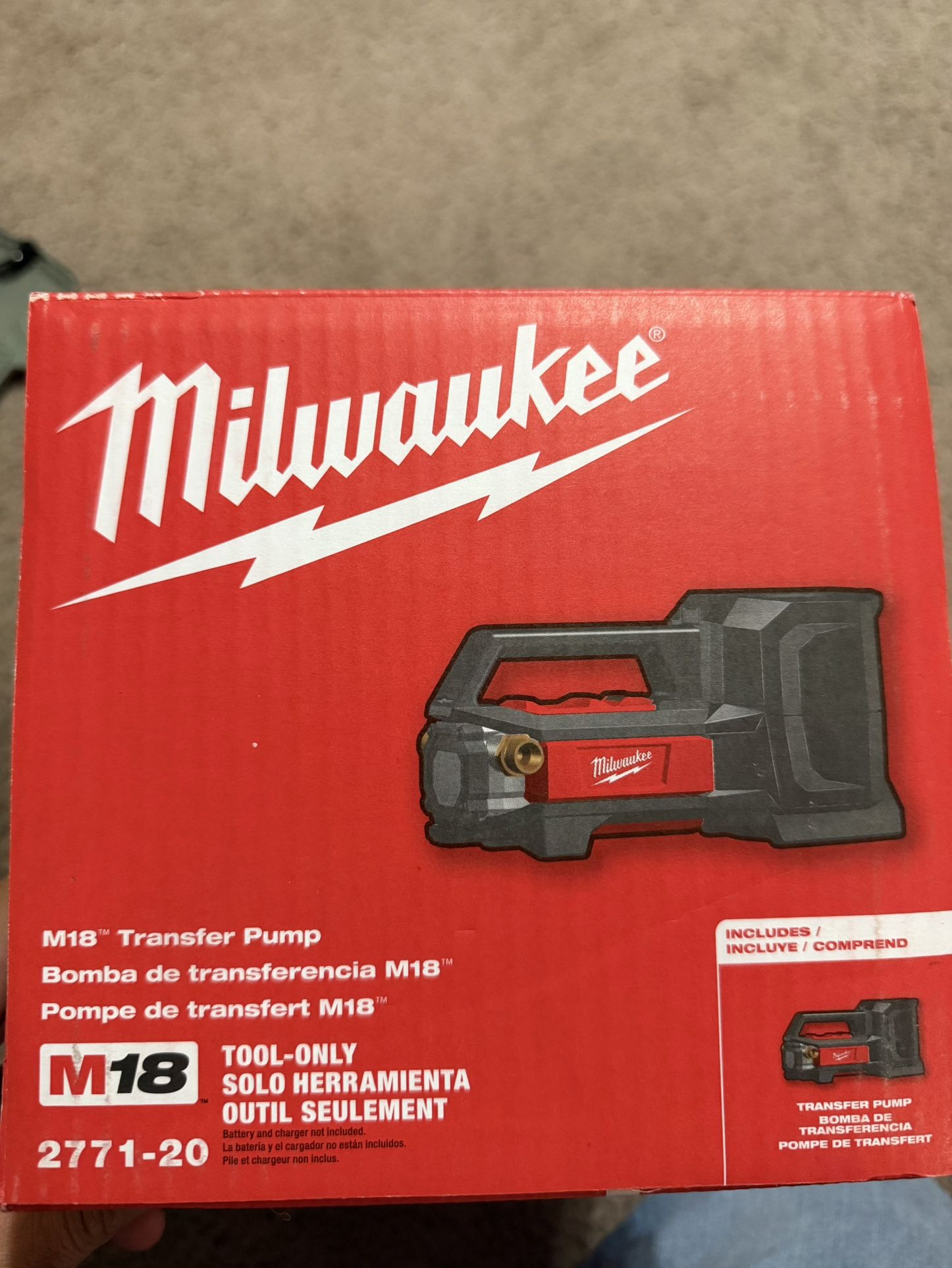 Milwaukee Cordless Self-Priming Transfer Pump, Tool Only, 18 Volts, 7.5 GPM, 3/4in. Ports, Model# 2771-20