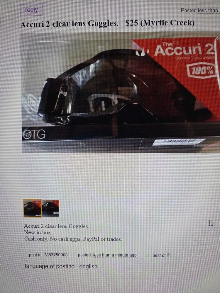 Accuri 2 Clear Lens Goggles