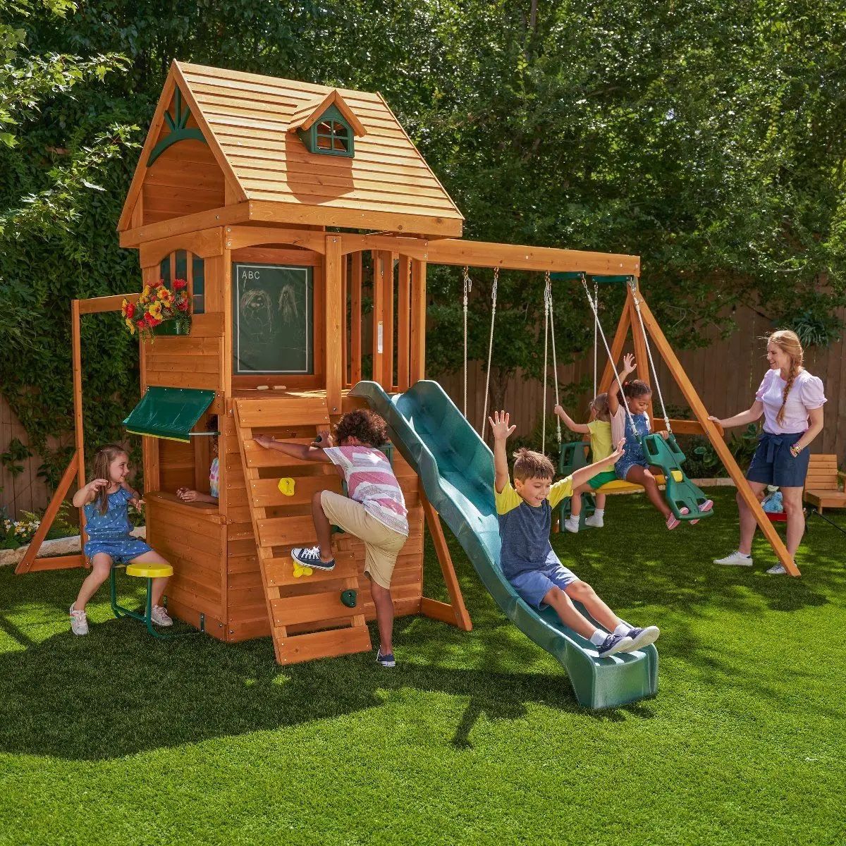 Kidkraft Ridgeview Deluxe Clubhouse Wooden Swing Set/Playset