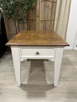 Lane Furniture Refinished End Table Oak Top White Farmhouse Nightstand 1 Drawer