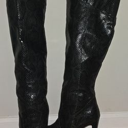 Black Snakeskin Over-the-Knee Boots – Stiletto Heel – WOMEN'S 10 – $45  or Best Offer