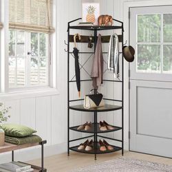 72in Coat Rack Storage Shelf Corner Entryway Hall Tree