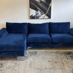 Blue Velvet 3-Seater Sectional Sofa