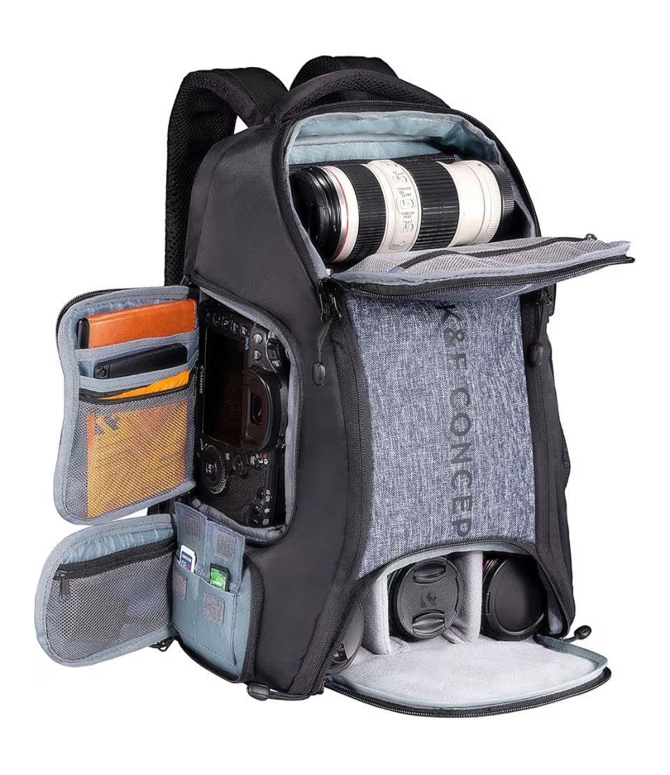 K&F CONCEPT Camera Backpack,25L Large Capacity Camera Bag for Photographers with Raincover and 15.6 Inch Laptop Compartment Compatible for Canon/Nikon