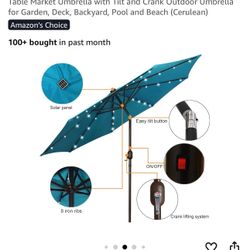 Blissun 9 ft Solar Umbrella 32 LED Lighted Patio Umbrella Table Market Umbrella with Tilt and Crank Outdoor Umbrella for Garden, Deck, Backyard, Pool 