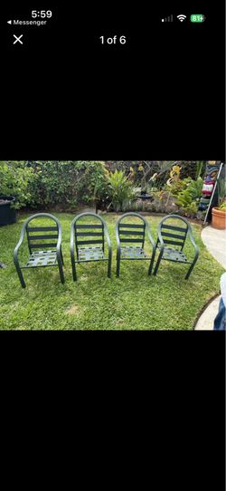 Kids. Set of 4 Green Metal Patio Chairs with Vinyl Straps Price $40