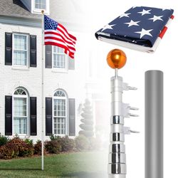 American Flag (USA) (5 ft x 3 ft)  w/ 16 Ft. Aluminum Telescoping Flag Pole [Portable / Just Twist] <NEW> - **Retails for $88  *July 4*