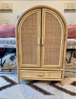 Rattan Cane Arched Cabinet with Drawer