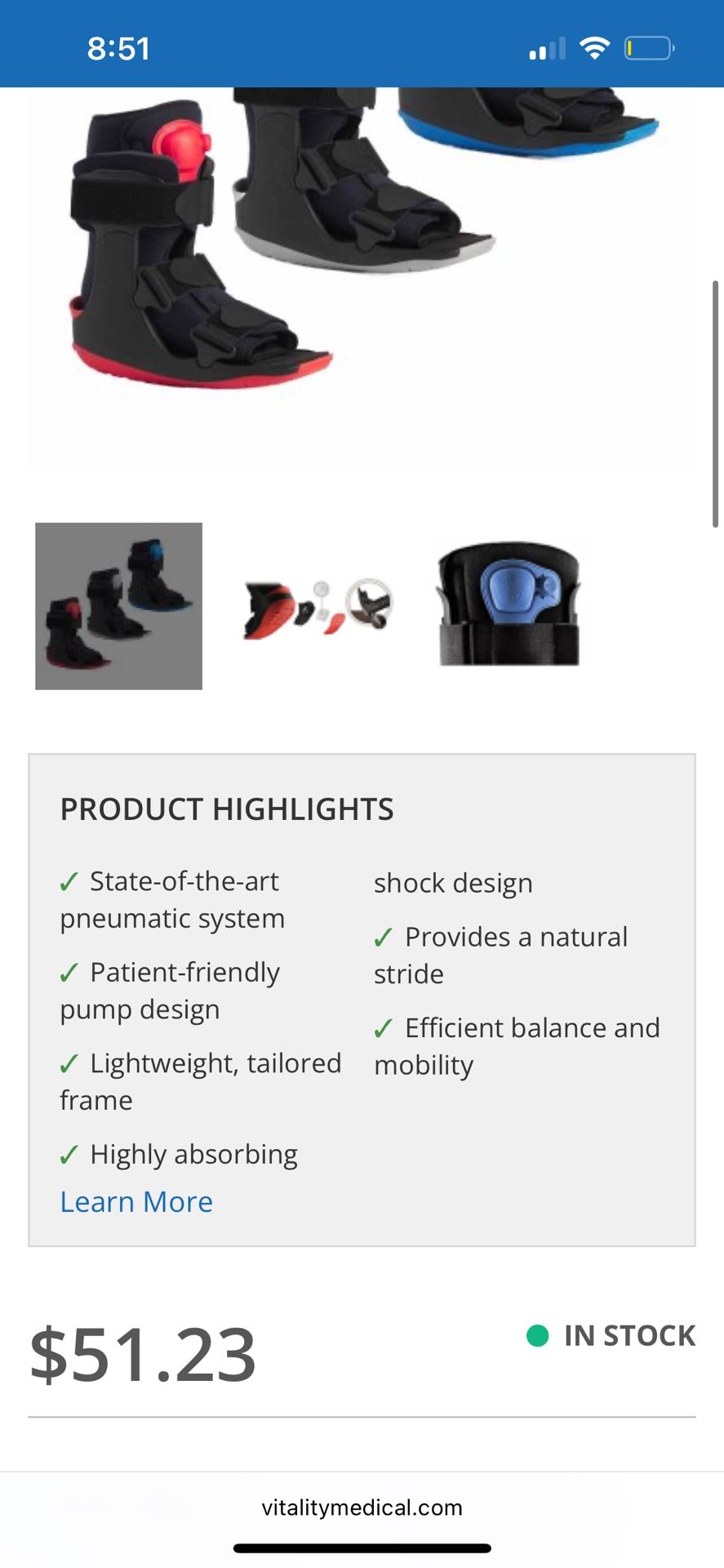 Aircast Walking Boot Size Medium Left Foot 