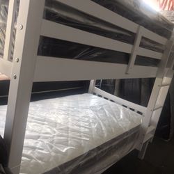 White Bunk Bed W/ 2 Mattress 