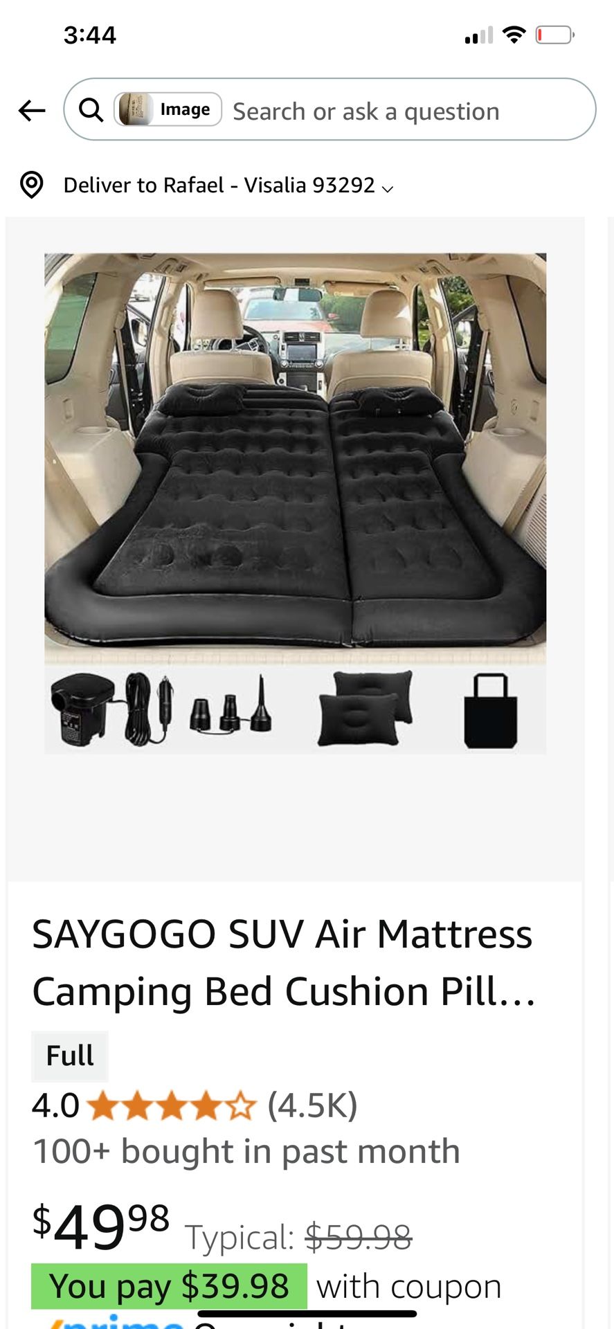 SAYGOGO SUV Air Mattress Camping Bed Cushion Pillow